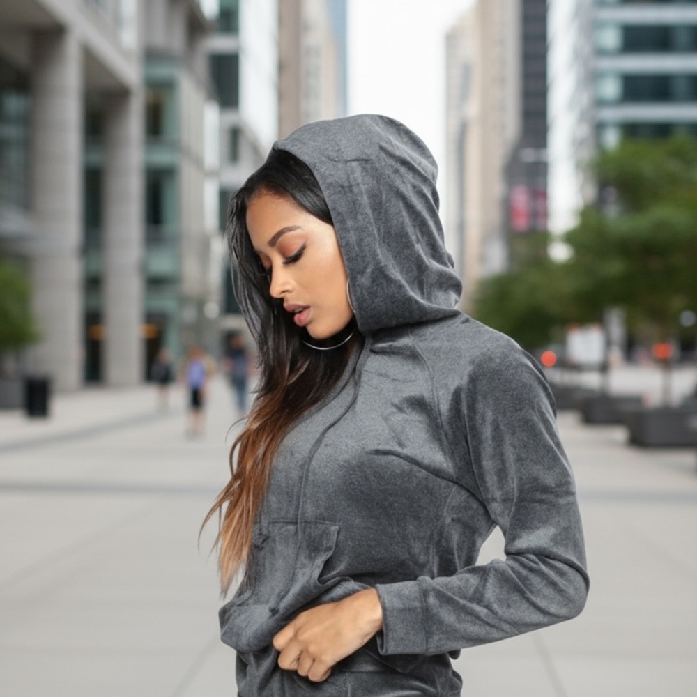 Peace By Piece• Charlie Charcoal Velour Zip Up Sweatshirt•XL-1X